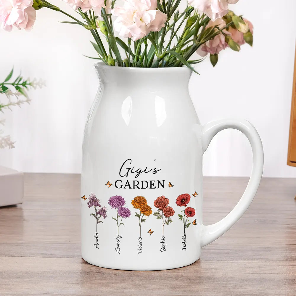 Gift For Grandma, Gift For Mother - Grandma's Garden Birth Flowers - Personalized Ceramic Flower Vase
