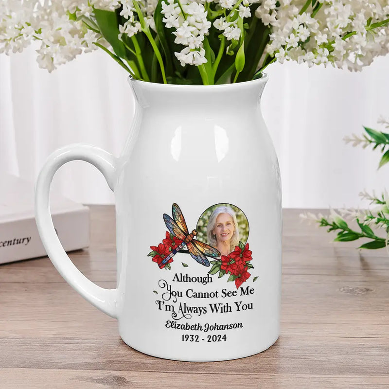 Memorial, Gift For Grandparents, Parents, Gift For Sibling, Family - Custom Photo Memorial Bird I'm Always With You - Personalized Ceramic Flower Vase