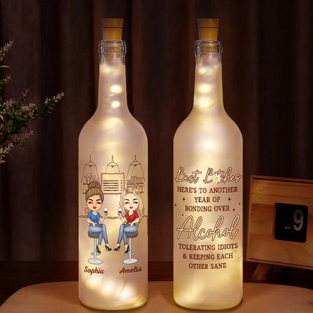 Heres To Another Year Of Bonding Over Alcohol Chibi Bestie - Personalized Bottle Light