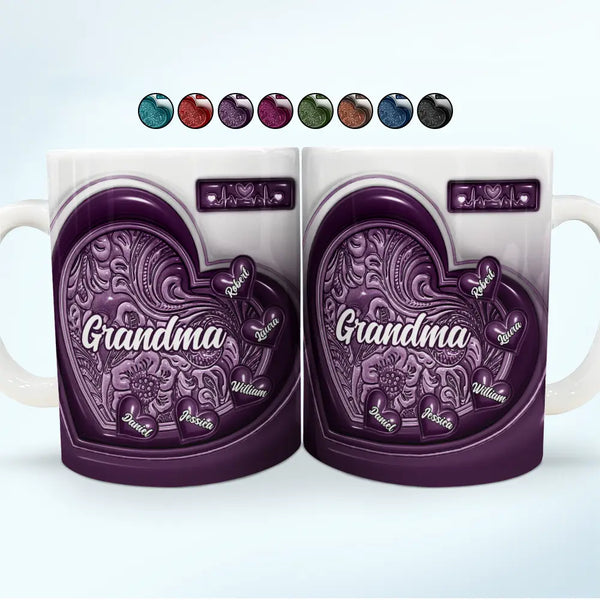 Gift For Grandma,Love - Grandma Little Sweethearts 3D Inflated Effect Printed Mug, Personalized White Edge-to-Edge Mug