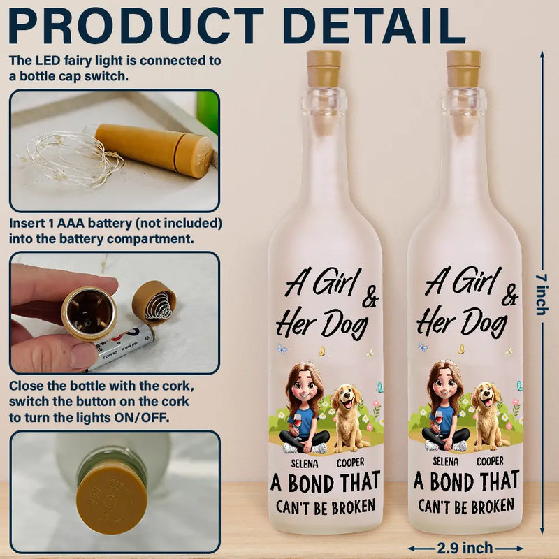 Dog Mom,Love - A Girl And Her Dogs A Bond That Can't Be Broken 3D Dog Mom - Personalized Bottle Light