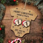 Baby Expecting See You In 2027 Onesie Shaped - Personalized 2-Layered Wooden Ornament