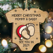 Baby Expecting See You In 2027 Onesie Shaped - Personalized 2-Layered Wooden Ornament