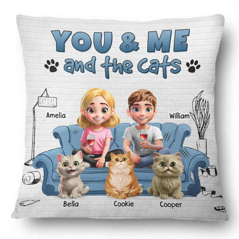 Cat Couple, Cat Lovers, Funny - You And Me And The Cats 3d Effect - Personalized Pillow