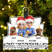 Happy,Christmas,Dog Couple - You And Me And The Dog Cozy Blanket - Personalized Custom Shaped Acrylic Ornament