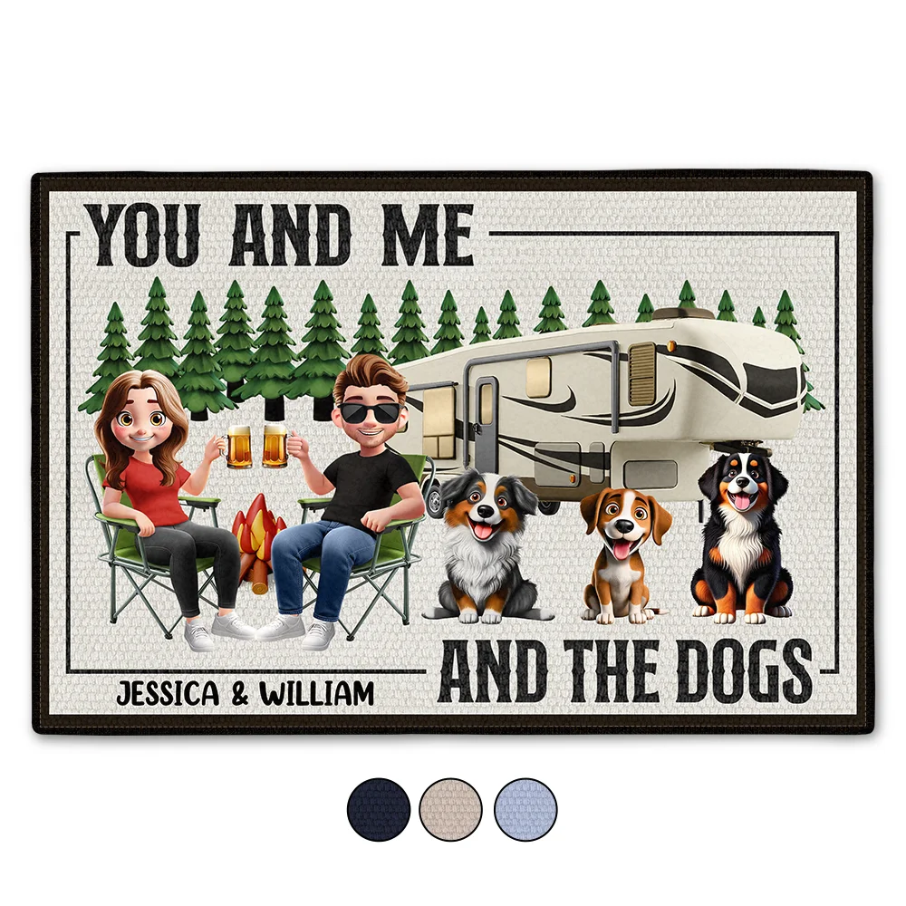 You And Me And The Dogs Camping Cartoon - Personalized Doormat