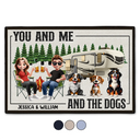 Camping, Campsite, Couple's Hobby, Happy, Gift For Couples, Dog Couple, Dog Lovers - You And Me And The Dogs Camping Cartoon - Personalized Doormat