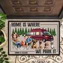 Camping, Campsite, Couple's Hobby, Happy, Gift For Couples, Dog Couple, Dog Lovers - You And Me And The Dogs Camping Cartoon - Personalized Doormat