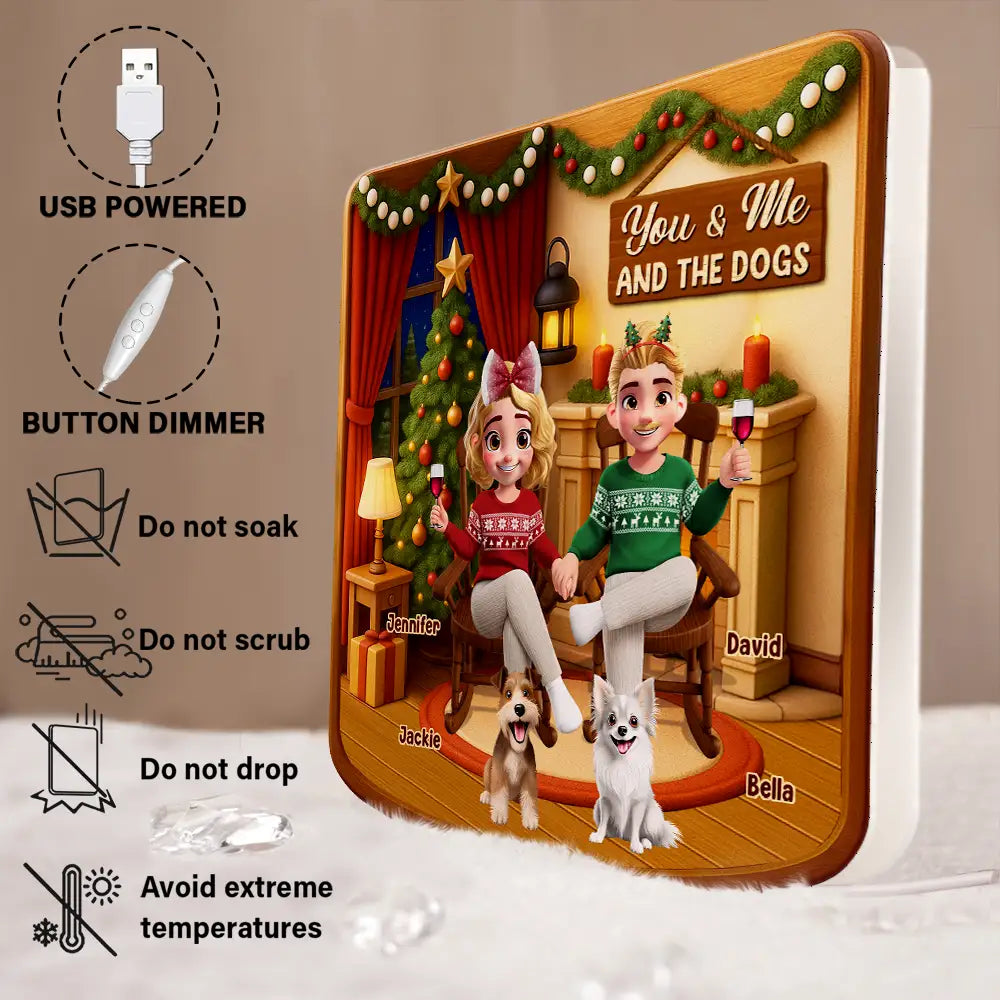 Gift For Couples,Dog Couple,Cat Couple,Pet Couple,Pet Lovers,Dog Lovers,Cat Lovers,Christmas,Happy - You And Me And The Dogs Cats - Personalized Custom Shaped Light Box