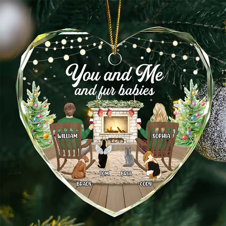 You And Me And The Dogs Cozy Home - Personalized Heart Shaped Glass Ornament