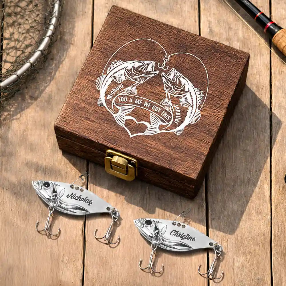 Fishing,Gift For Husband,Gift For Couples,Gift For Wife,Gift For Boyfriend,Gift For Girlfriend,Love - You And Me We Got This - Personalized Metal Fish Lure Set