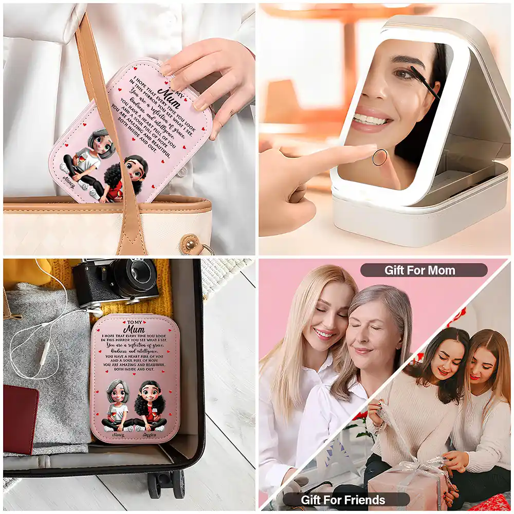 Gift For Daughter,Mom,Daughters (Adult),Love - You Are A Reflection Of Grace - Personalized Makeup Box With LED Mirror
