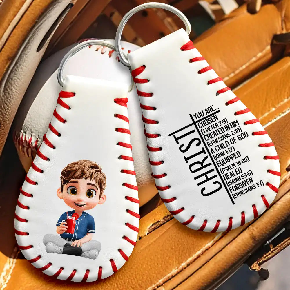 You Are Chosen Christian Baseball - Personalized Leather Baseball Keychain