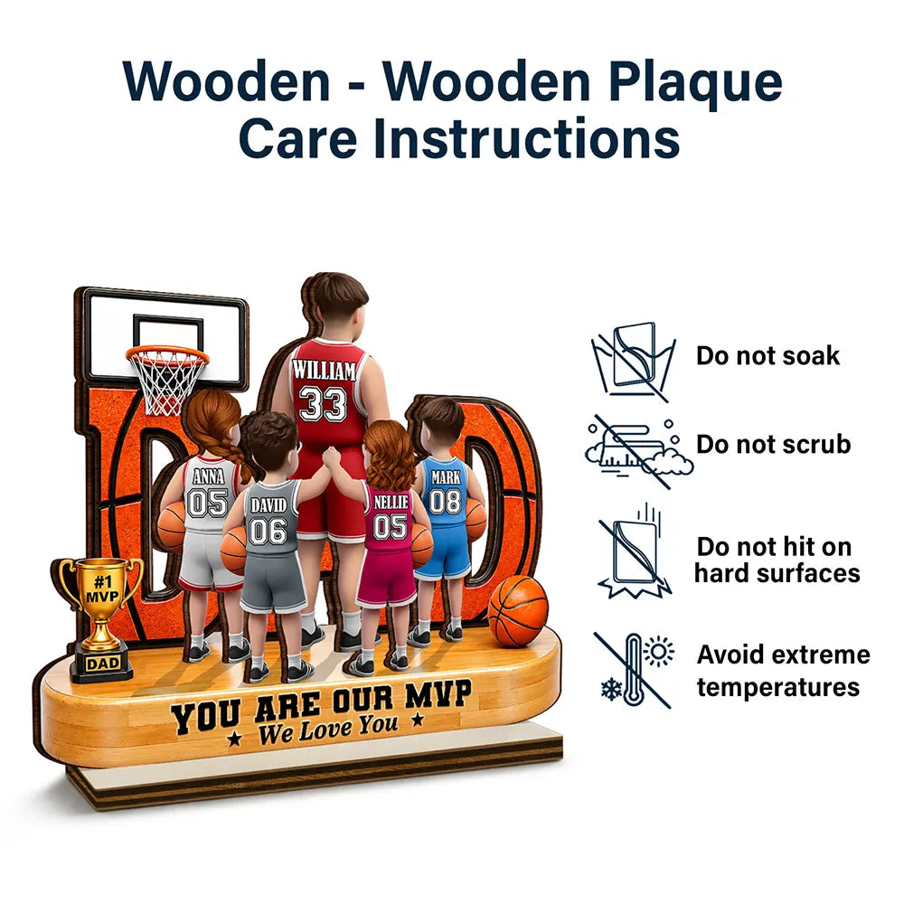 Gift For Father,Top Market,Basketball,Proud,Vector - You Are Our MVP - Personalized Custom Shaped Wooden Plaque