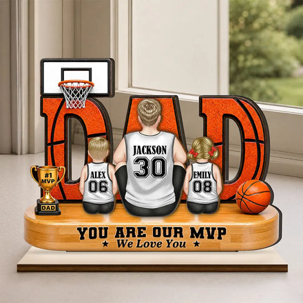 You Are Our MVP Backside Dad & Kids - Personalized Custom Shaped Wooden Plaque