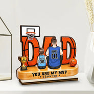 Gift For Father, Top Market, Basketball, Proud, Vector - You Are Our MVP Backside Dad & Kids - Personalized Custom Shaped Wooden Plaque