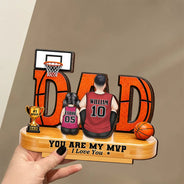 Gift For Father, Top Market, Basketball, Proud, Vector - You Are Our MVP Backside Dad & Kids - Personalized Custom Shaped Wooden Plaque