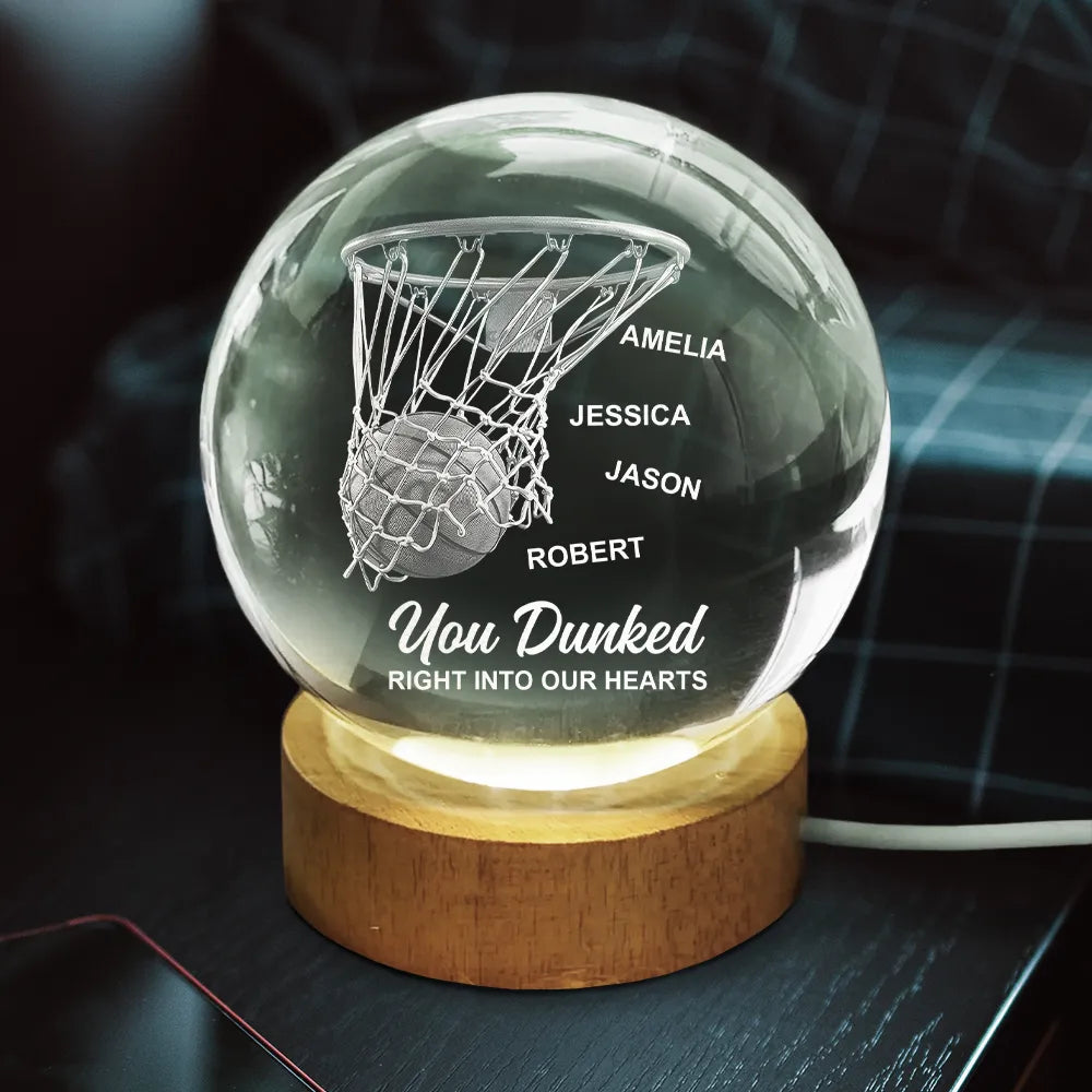 Sport Dad,Gift For Father,Basketball,Happy - You Dunked Right Into Our Heart Basketball Dad Grandpa - Personalized Crystal Globe Lamp