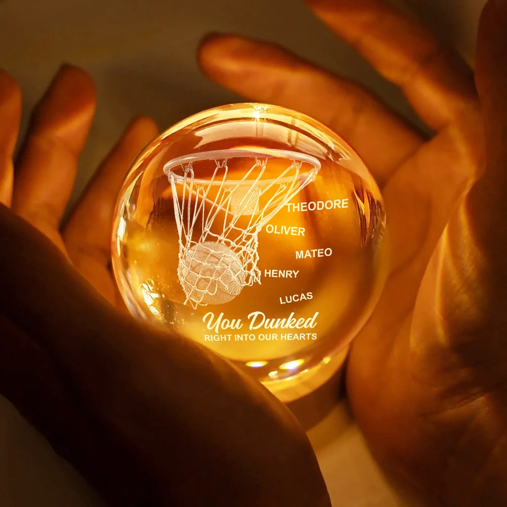 Sport Dad,Gift For Father,Basketball,Happy - You Dunked Right Into Our Heart Basketball Dad Grandpa - Personalized Crystal Globe Lamp