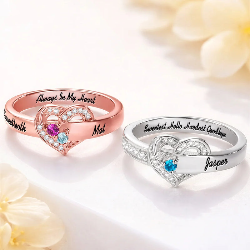 Gift For Women,Gift For Yourself,Gift For Mother,Sad,Memorial,Cat Lovers,Cat Mom,Dog Mom,Dog Lovers - You Left Paw Prints On My Heart - Personalized Birthstone Heart Ring