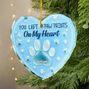 Sad, Memorial, Pet Lovers, Christmas - You Left Paw Prints On My Heart - Personalized Heart Shaped Glass Ornament