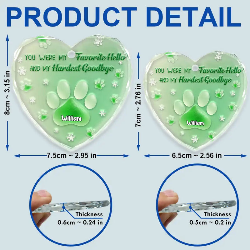 Sad, Memorial, Pet Lovers, Christmas - You Left Paw Prints On My Heart - Personalized Heart Shaped Glass Ornament