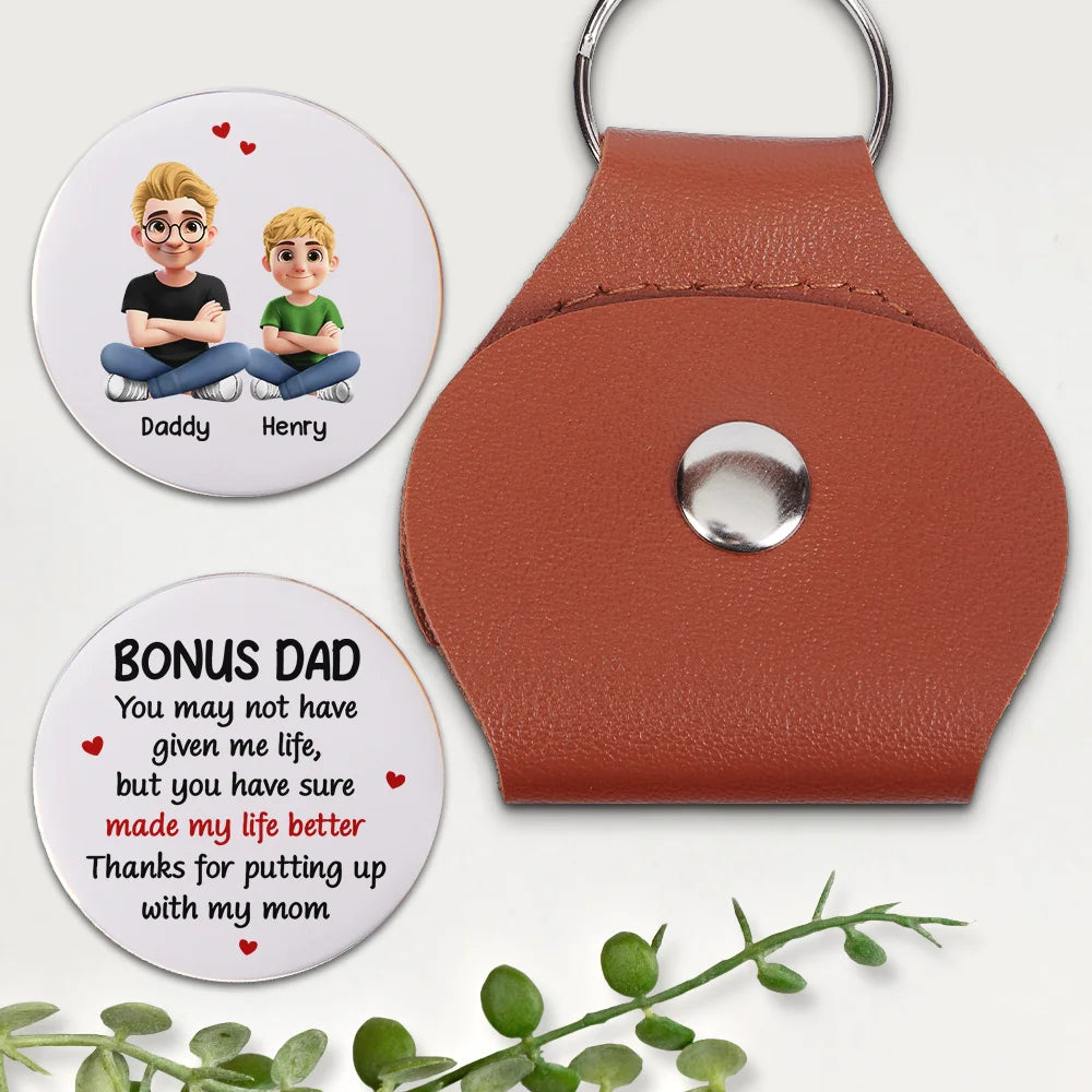 You May Not Have Given Me Life Bonus Dad - Personalized Leather Pocket Hug