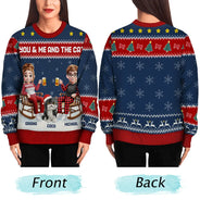Gift For Couples,Gift For Husband,Gift For Wife,Gift For Boyfriend,Gift For Girlfriend,Pet Lovers,Pet Couple,Cat Lovers,Cat Couple,Christmas,Happy - You & Me And The Cat Happy 3D Effect Couple - Personalized Unisex Ugly Sweater