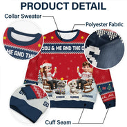 Gift For Couples,Gift For Husband,Gift For Wife,Gift For Boyfriend,Gift For Girlfriend,Pet Lovers,Pet Couple,Cat Lovers,Cat Couple,Christmas,Happy - You & Me And The Cat Happy 3D Effect Couple - Personalized Unisex Ugly Sweater