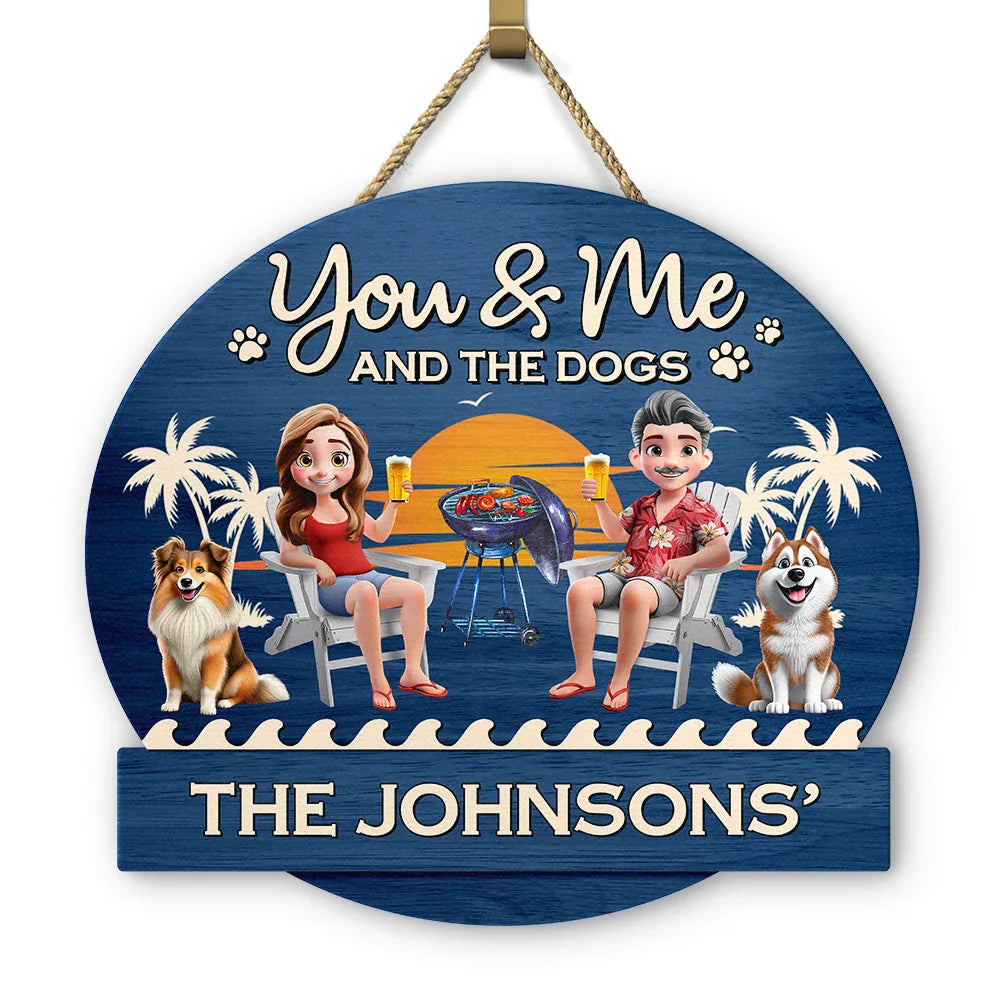 Dog Lovers, Dog Couple, Poolside, Gift For Couples, Happy - You & Me And The Dog 3D Effect - Personalized Custom Shaped Wood Sign