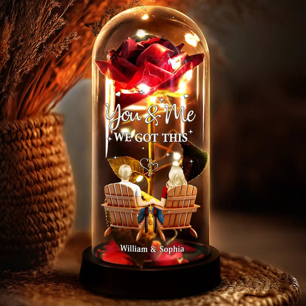 Gift For Couples, Gift For Husband, Gift For Wife, Gift For Boyfriend, Gift For Girlfriend, Love - You & Me We Got This - Personalized Everlasting Rose Dome Lamp