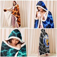Christmas,Football,Gift For Kids,Happy,Icon - Youth Athlete Gift For Boys - Personalized Fire And Lightning Sports Ball Wearable Hooded Blanket