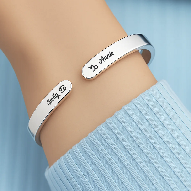 Gift For Women, Gift For Sibling, Gift For Sisters, Gift For Bestie, Love - Zodiac Signs Friends Are Like Stars - Personalized Bangle Bracelet Cuff