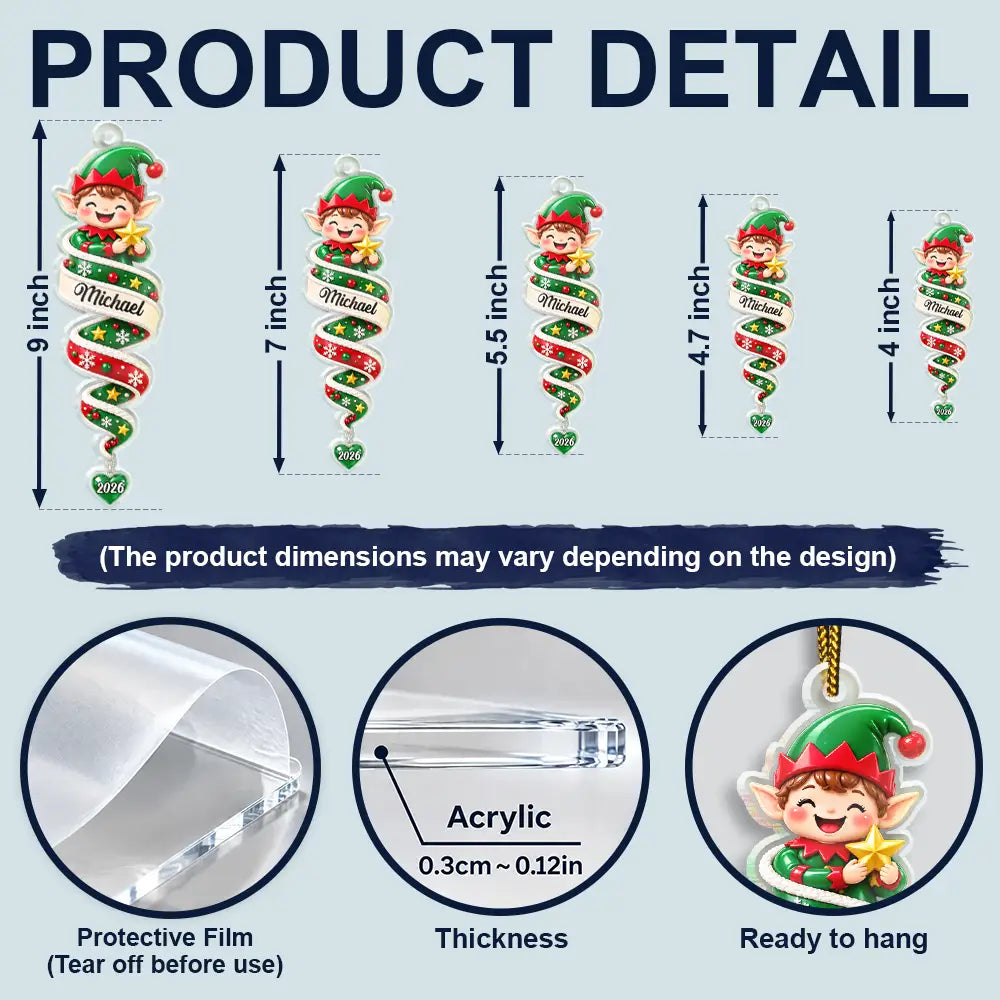 Christmas,Family,Icon,Playful,Top Market - Christmas Gift For Kids Family Friends - Personalized Name & Character Santa Snowman Reindeer Spiral Acrylic Ornament