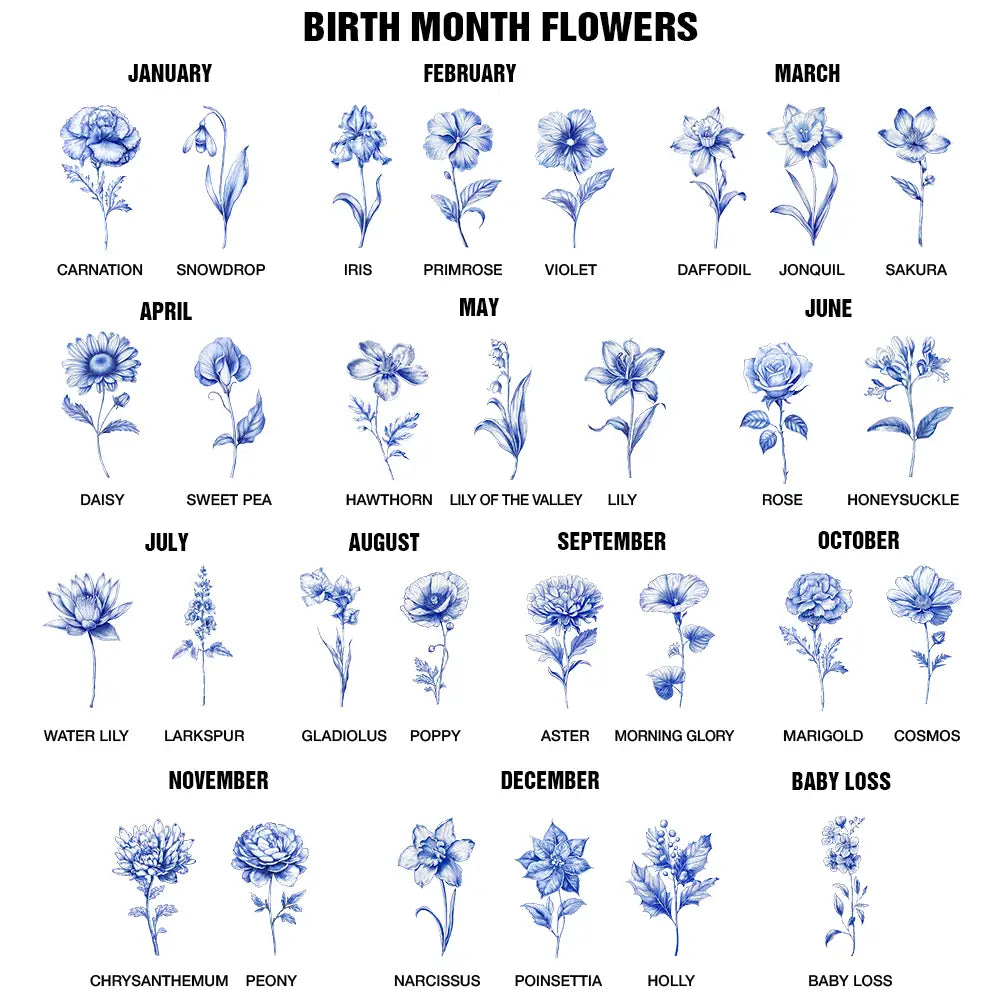 Sentimental,Gift For Children,Gift For Daughter,Wedding,Icon,Custom Text - Blue Wedding Birth Flower Toile For Bride, Daughter - Personalized Handkerchief