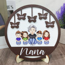 Grandma Mom Grandkids Kids Butterflies - Gift For Mother, Grandmother - Personalized 2-Layered Wooden Plaque With Stand