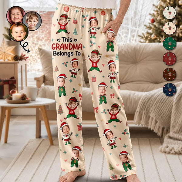 Christmas,Custom Photo,Cut-Face Photo,Gift For Grandma,Gifts For Her,Happy - Christmas Gift For Grandma Nana - Personalized Custom Photo Kids Names Stick Figures Pajama Pants