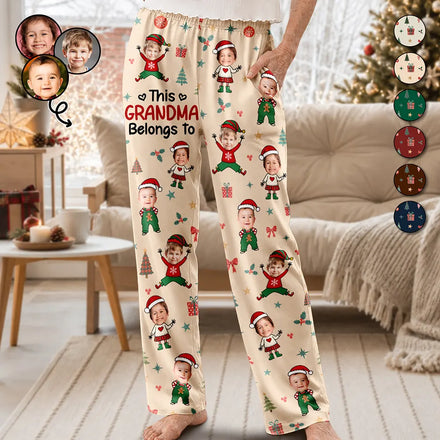 Christmas Gift For Grandma Nana - Personalized Custom Photo Kids Names Stick Figures Pajama Pants