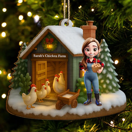 3D Effect Christmas Chicken Farm - Personalized Custom Shaped Wooden Ornament