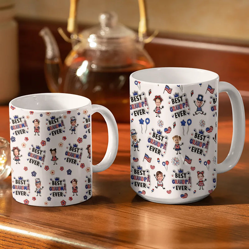 Gift For Father,Gift For Mother,Gift For Grandpa,Gift For Grandma,Stick Figure,Happy,Icon,Humorous - US Stick Figures Face Cut Best Dad Mom Mama Papa Ever - Personalized White Edge-to-Edge Mug