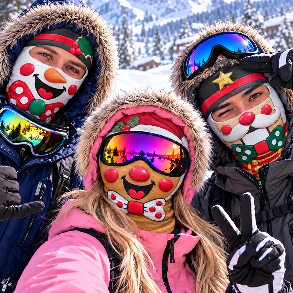 Christmas, Humorous, Icon, Skiing, Top Market - Winter Skiing Gag Gift For Friends, Family Matching Gear - Personalized 3D Realistic Christmas Funny Face Balaclava Face Mask