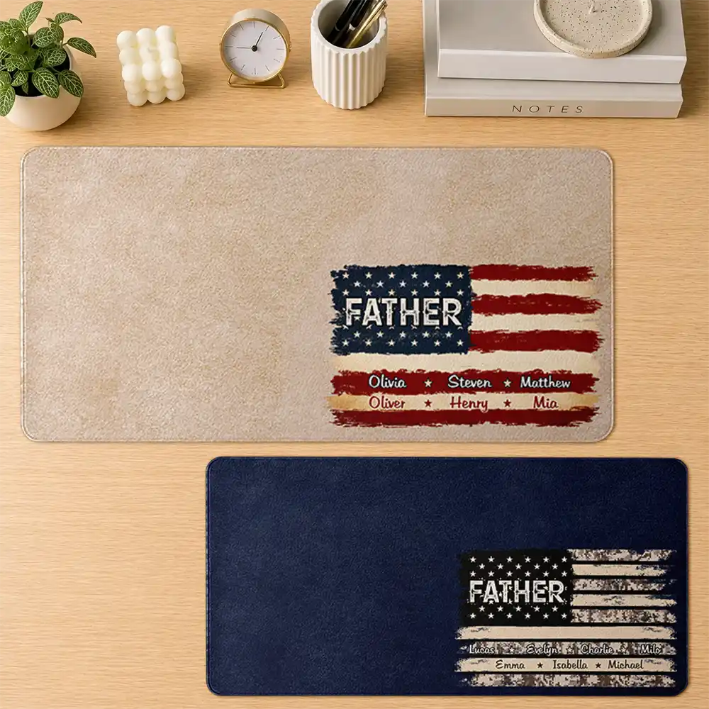 Gift For Father,Gift For Grandpa,Independence Day,Custom Text,Confident - Stars & Stripes US Flag American Dad Grandpa - Personalized Leather Desk Mat