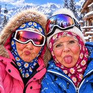 Christmas,Humorous,Icon,Skiing - Winter Skiing Gag Gift For Bestie, Girl Group - Personalized 3D Realistic Funny Old Lady Face Balaclava Face Mask