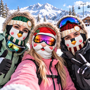 Christmas, Humorous, Icon, Skiing, Top Market - Winter Skiing Gag Gift For Friends, Family Matching Gear - Personalized 3D Realistic Christmas Funny Face Balaclava Face Mask