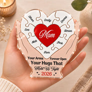 Christmas, Gift For Mother, Gifts For Her, Grateful, Vector - Birthday Christmas Gift For Mom, Bonus Mom - Personalized Hands Hold Heart Shaped Acrylic Puzzle