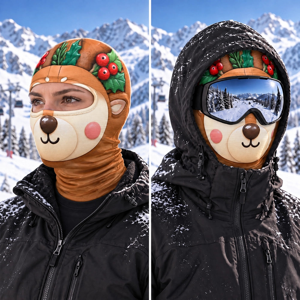 Christmas, Humorous, Icon, Skiing, Top Market - Winter Skiing Gag Gift For Friends, Family Matching Gear - Personalized 3D Realistic Christmas Funny Face Balaclava Face Mask