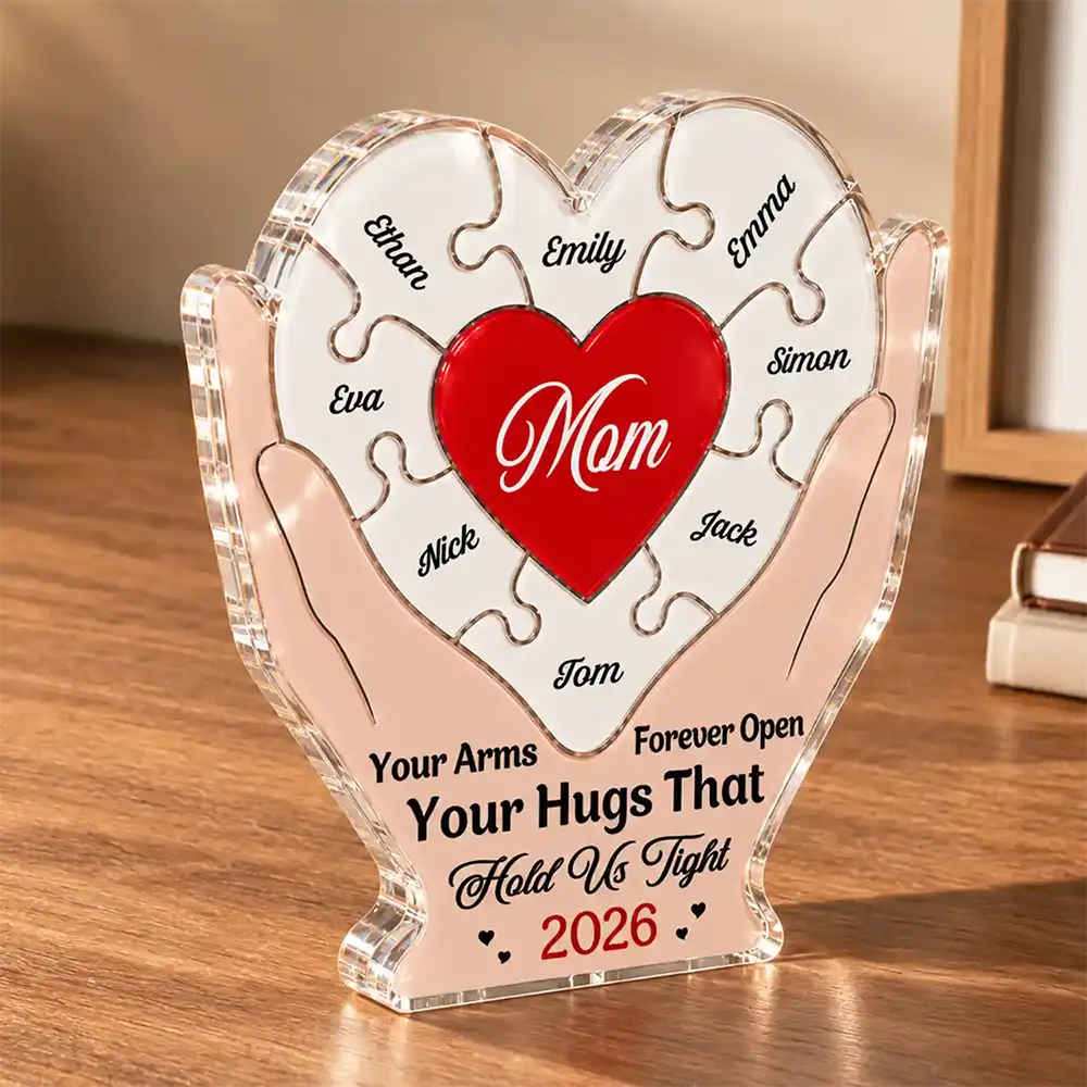 Christmas, Gift For Mother, Gifts For Her, Grateful, Vector - Birthday Christmas Gift For Mom, Bonus Mom - Personalized Hands Hold Heart Shaped Acrylic Puzzle