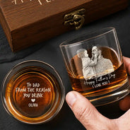 Gift For Father,Custom Photo,Art Design,Proud,Photo - Pencil Sketch - Dark BG - Custom Photo White Pencil Sketch Art From The Reason You Drink - Personalized Whiskey Glass