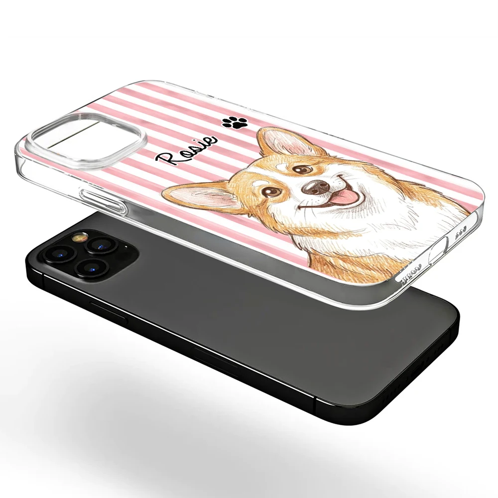 Custom Photo,Art Design,Pet Lovers,Adorable,Photo - Colored Pencil  - Custom Photo Colored Pencil Sketch Cute Dog Cat Stripe Pattern - Personalized Clear Phone Case