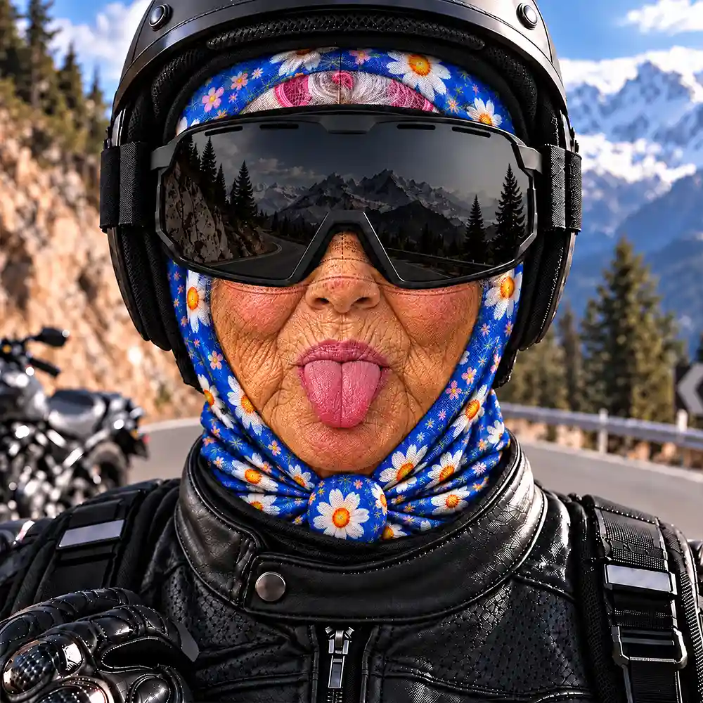 Christmas,Humorous,Icon,Skiing - Winter Skiing Gag Gift For Bestie, Girl Group - Personalized 3D Realistic Funny Old Lady Face Balaclava Face Mask